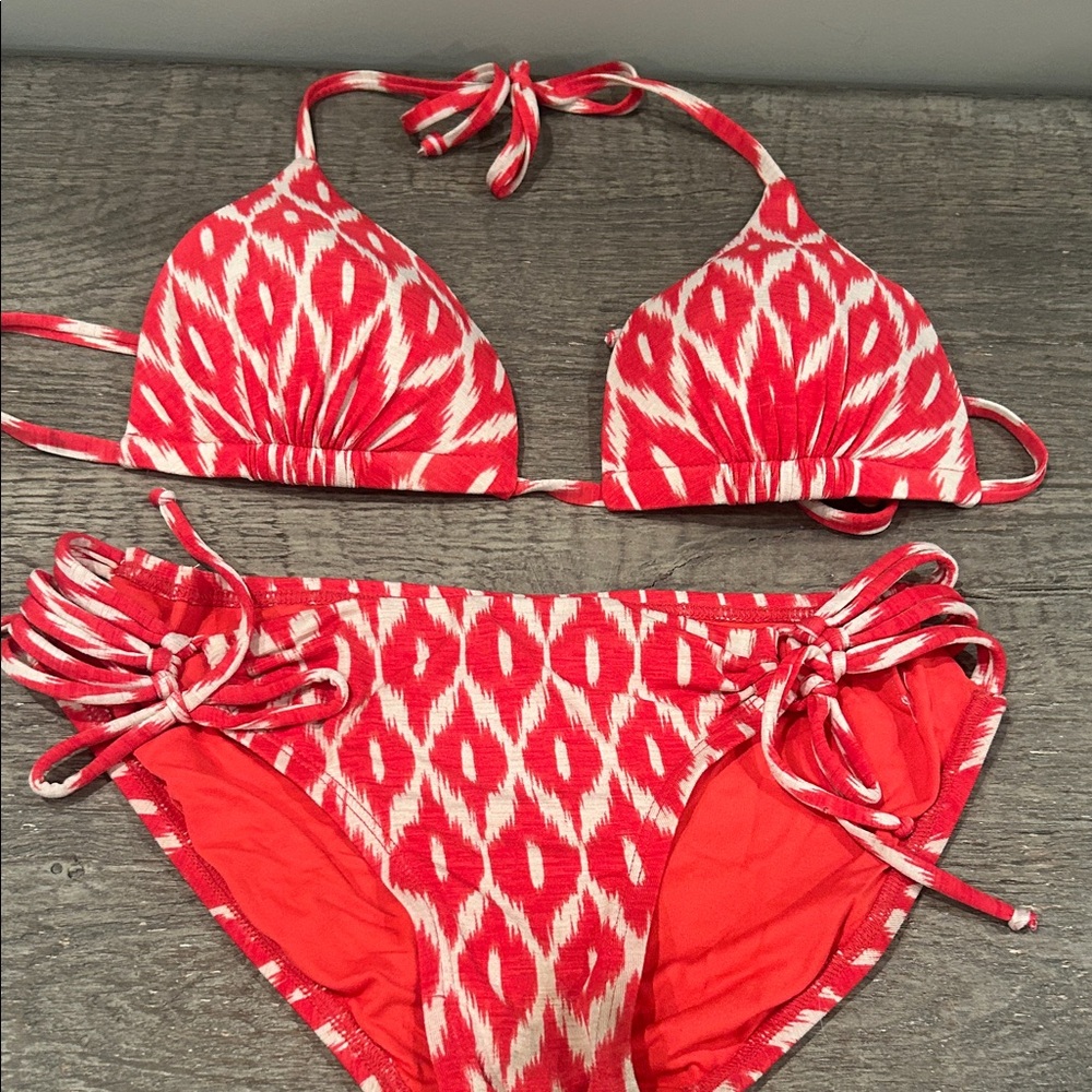 Red and Crème Bikini Set